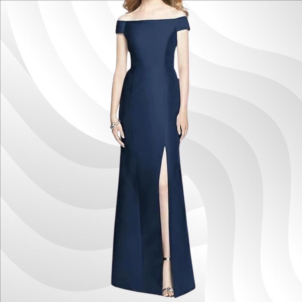 ALFRED SUNG Navy Blue Off-Shoulder Maxi Dress